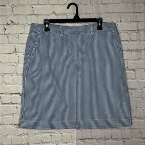 L.L. Bean Seersucker Blue and White Striped Skirt with Pockets Size 14